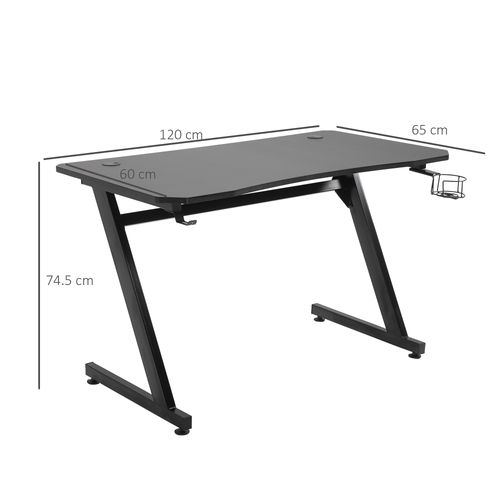 Gaming Desk Steel Frame with Cup, Headphone Holder & Adjustable Feet in Black