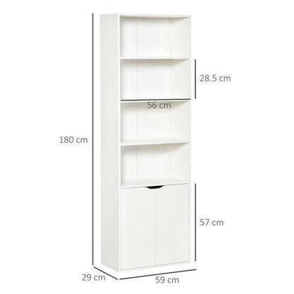 2 Door 4 Shelves Bookcase Wooden Storage Cabinet Display Unit in White
