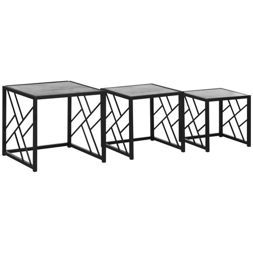 Nesting Coffee Tables Square End Tables with Metal Frame in Grey - Set of 3
