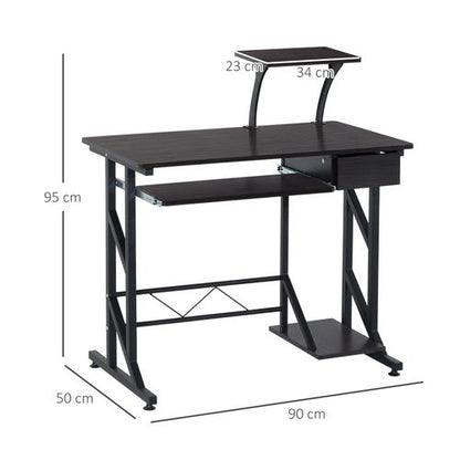 Computer Desk Office Home PC Shelf Tray Wood Station in Dark Brown