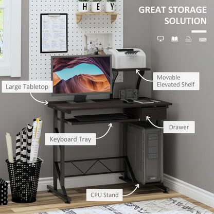 Computer Desk Office Home PC Shelf Tray Wood Station in Dark Brown