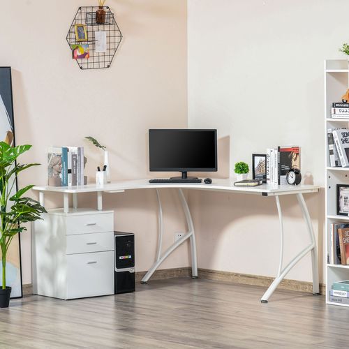 L-Shaped Corner PC Desk Table with Drawer in White