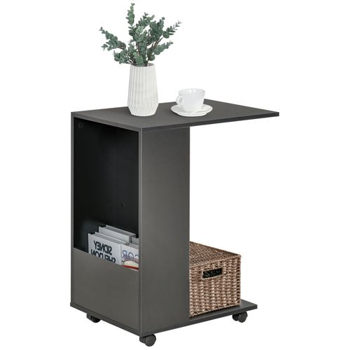 Mobile Sofa Side Table for Laptop Coffee with Storage and Casters in Black