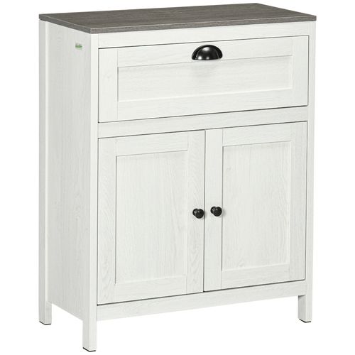 Bathroom Floor Standing Cabinet Storage Organizer with Drawer Double Door in White