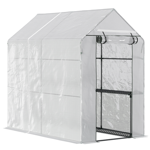 Walk in Garden Greenhouse with Shelves Steeple (186L x 120W x 190H cm) in White