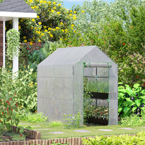 Walk in Garden Greenhouse with Shelves Steeple (186L x 120W x 190H cm) in White