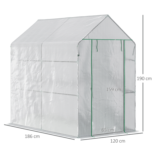 Walk in Garden Greenhouse with Shelves Steeple (186L x 120W x 190H cm) in White