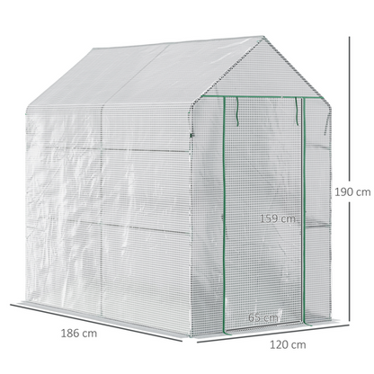 Walk in Garden Greenhouse with Shelves Steeple (186L x 120W x 190H cm) in White