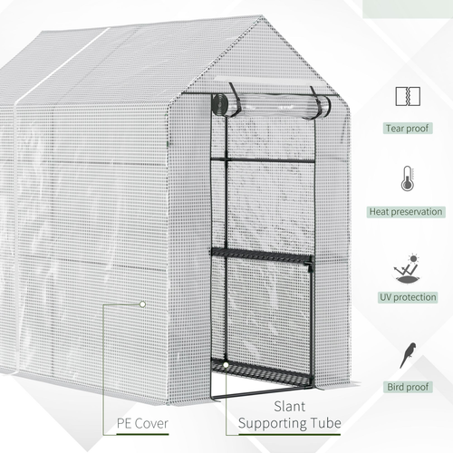 Walk in Garden Greenhouse with Shelves Steeple (186L x 120W x 190H cm) in White
