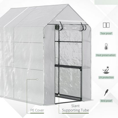 Walk in Garden Greenhouse with Shelves Steeple (186L x 120W x 190H cm) in White