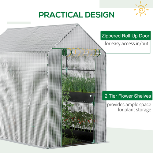 Walk in Garden Greenhouse with Shelves Steeple (186L x 120W x 190H cm) in White