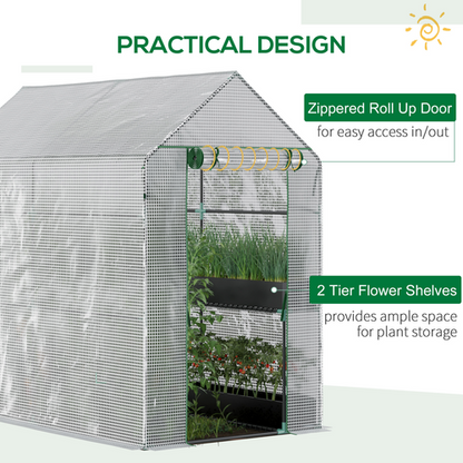 Walk in Garden Greenhouse with Shelves Steeple (186L x 120W x 190H cm) in White