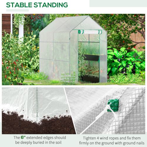 Walk in Garden Greenhouse with Shelves Steeple (186L x 120W x 190H cm) in White