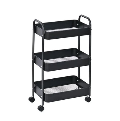 3-Tier Slim Metal Storage Trolley on Wheels - Black