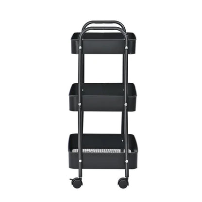 3-Tier Slim Metal Storage Trolley on Wheels - Black