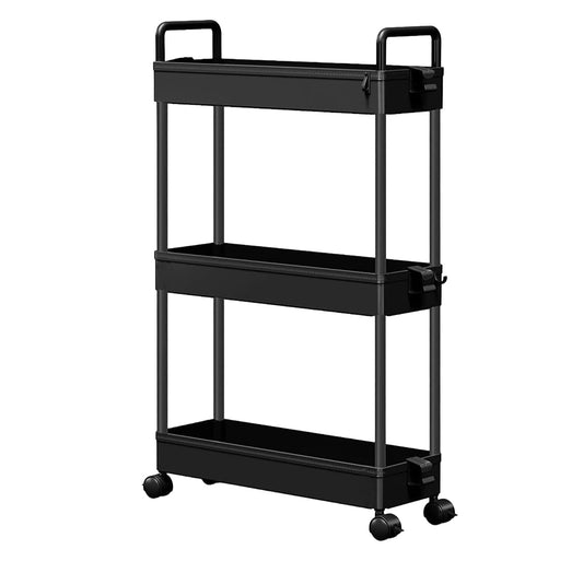 3-Tier Ultra Slim Storage Trolley with Cups - Black