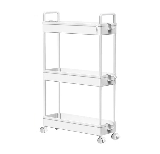 3-Tier Ultra Slim Storage Trolley with Cups - White