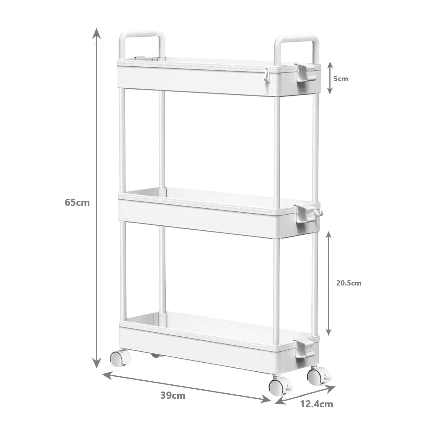 3-Tier Ultra Slim Storage Trolley with Cups - White