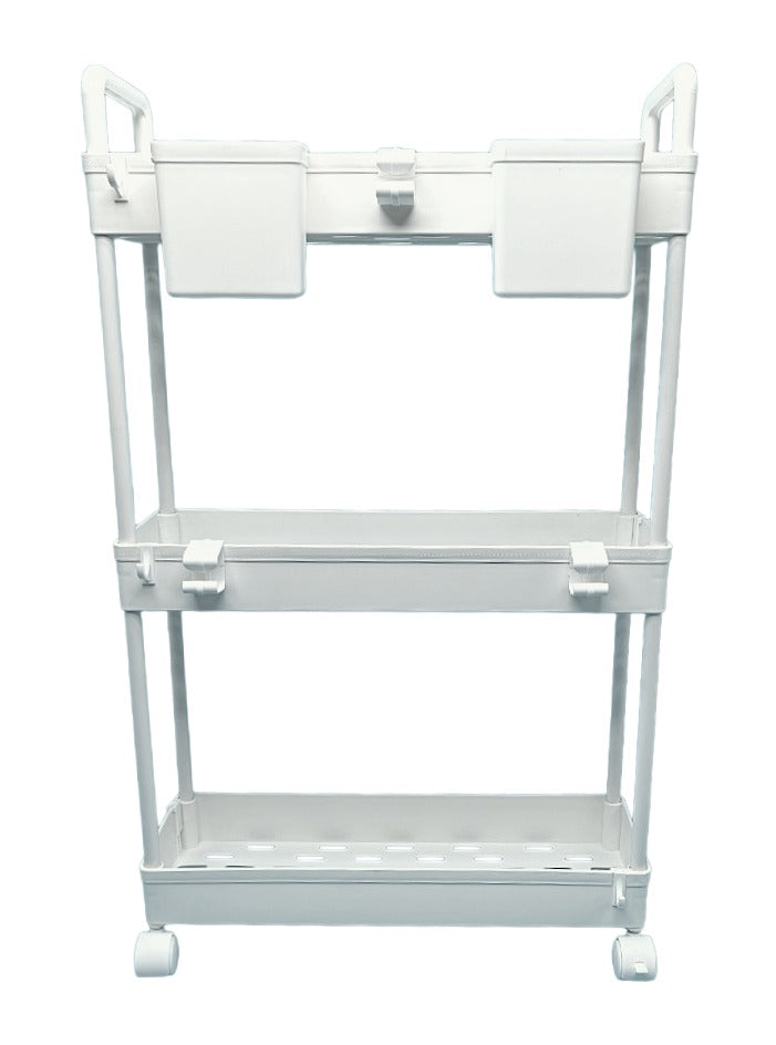 3-Tier Ultra Slim Storage Trolley with Cups - White
