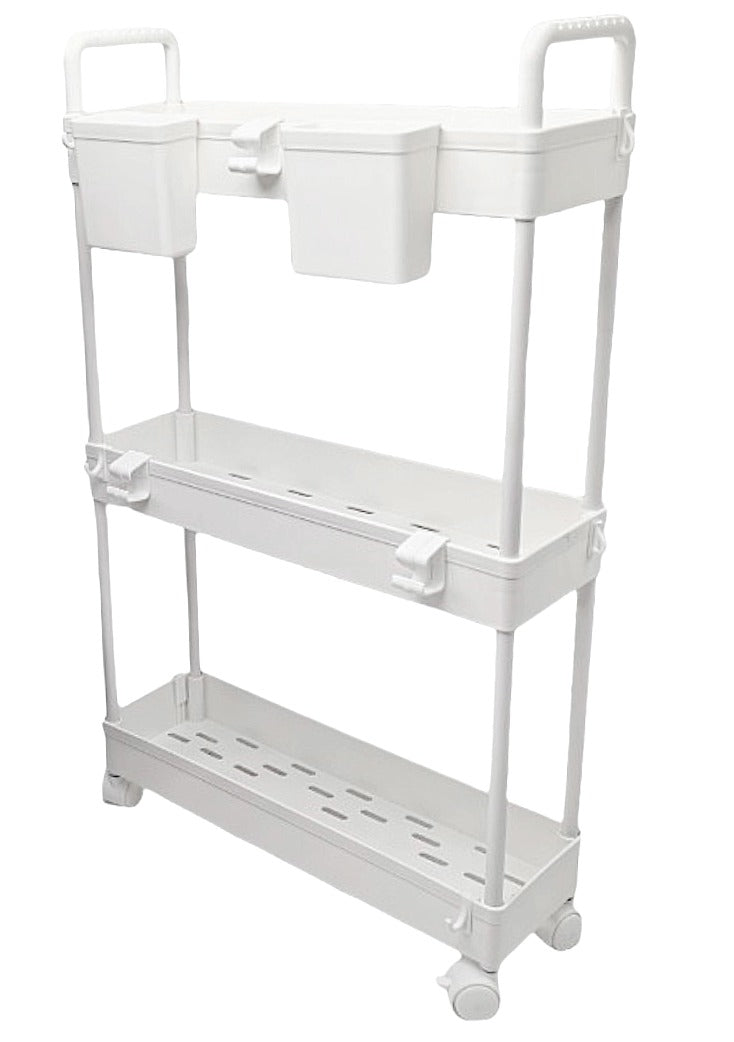 3-Tier Ultra Slim Storage Trolley with Cups - White