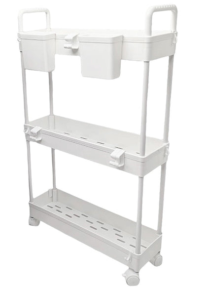 3-Tier Ultra Slim Storage Trolley with Cups - White