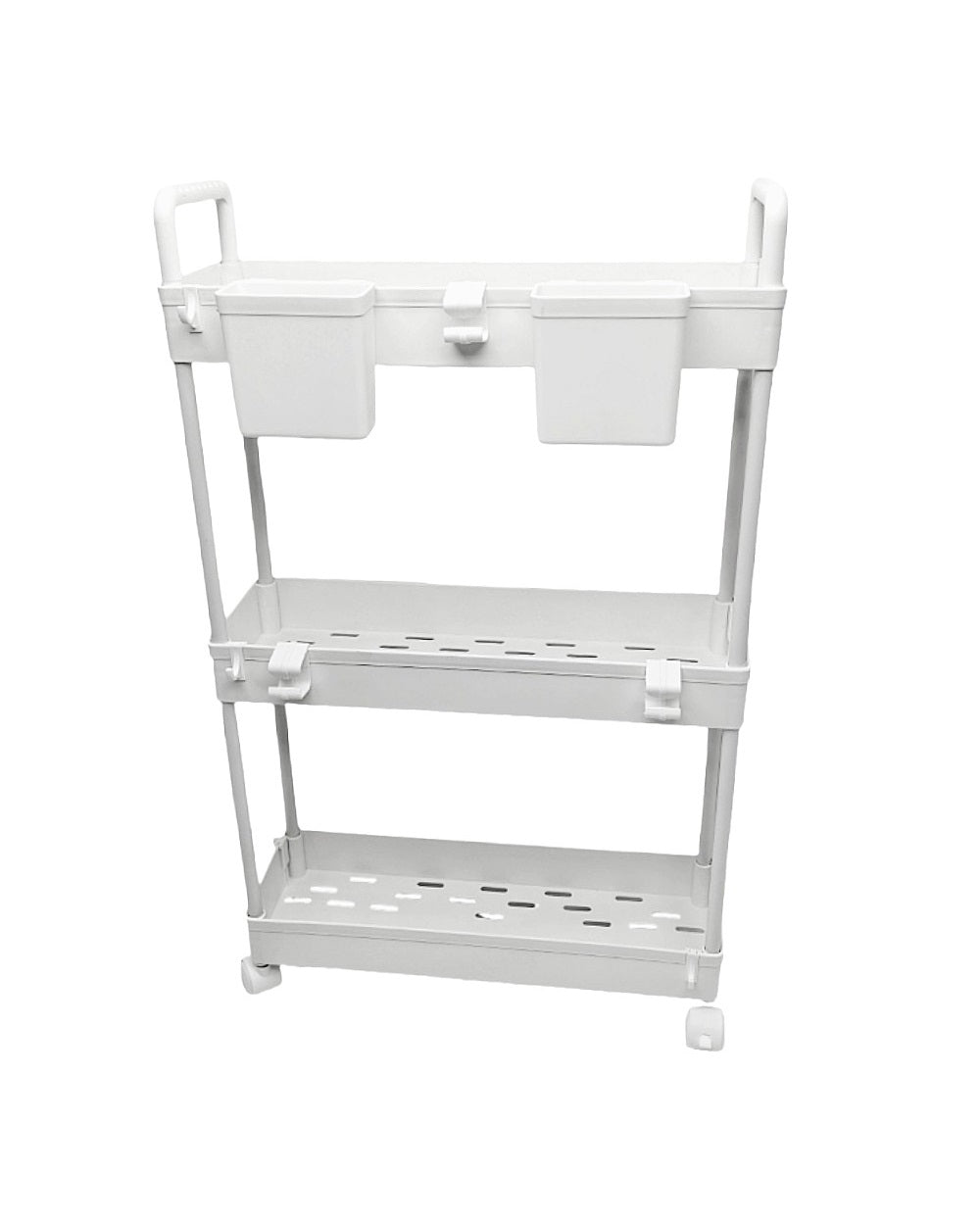 3-Tier Ultra Slim Storage Trolley with Cups - White