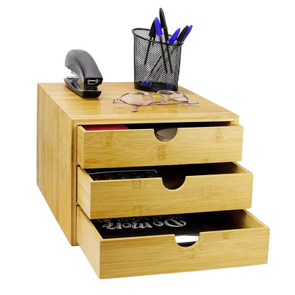 Bamboo Desktop 3 Drawer Organiser - Slim Opening