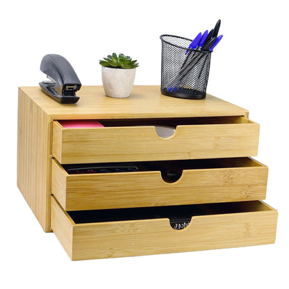 Bamboo Desktop 3 Drawer Organiser - Wide Opening