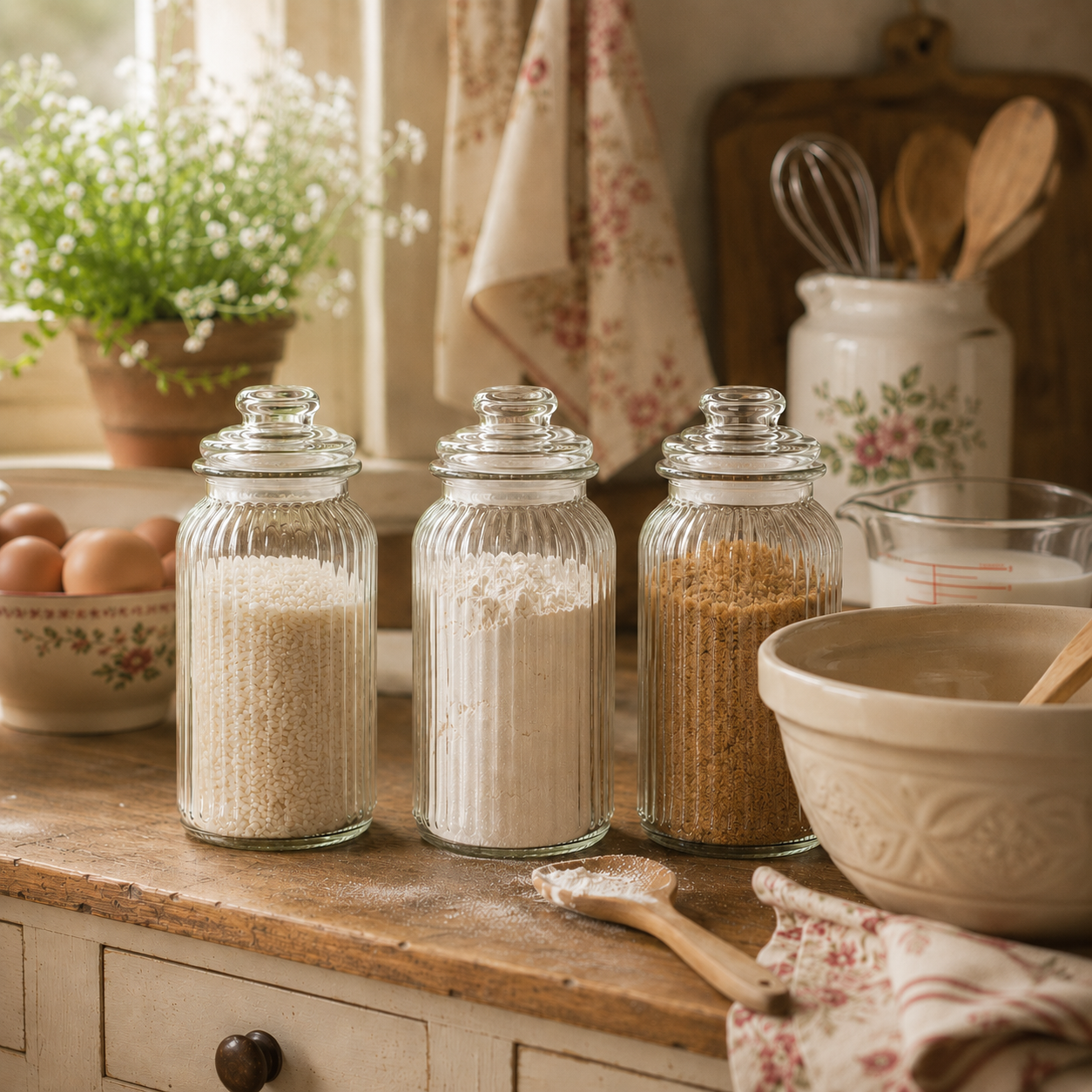 Vintage Airtight Glass Jars 1300ml - Set of 3