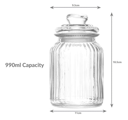 Vintage Airtight Glass Jars 990ml - Set of 3