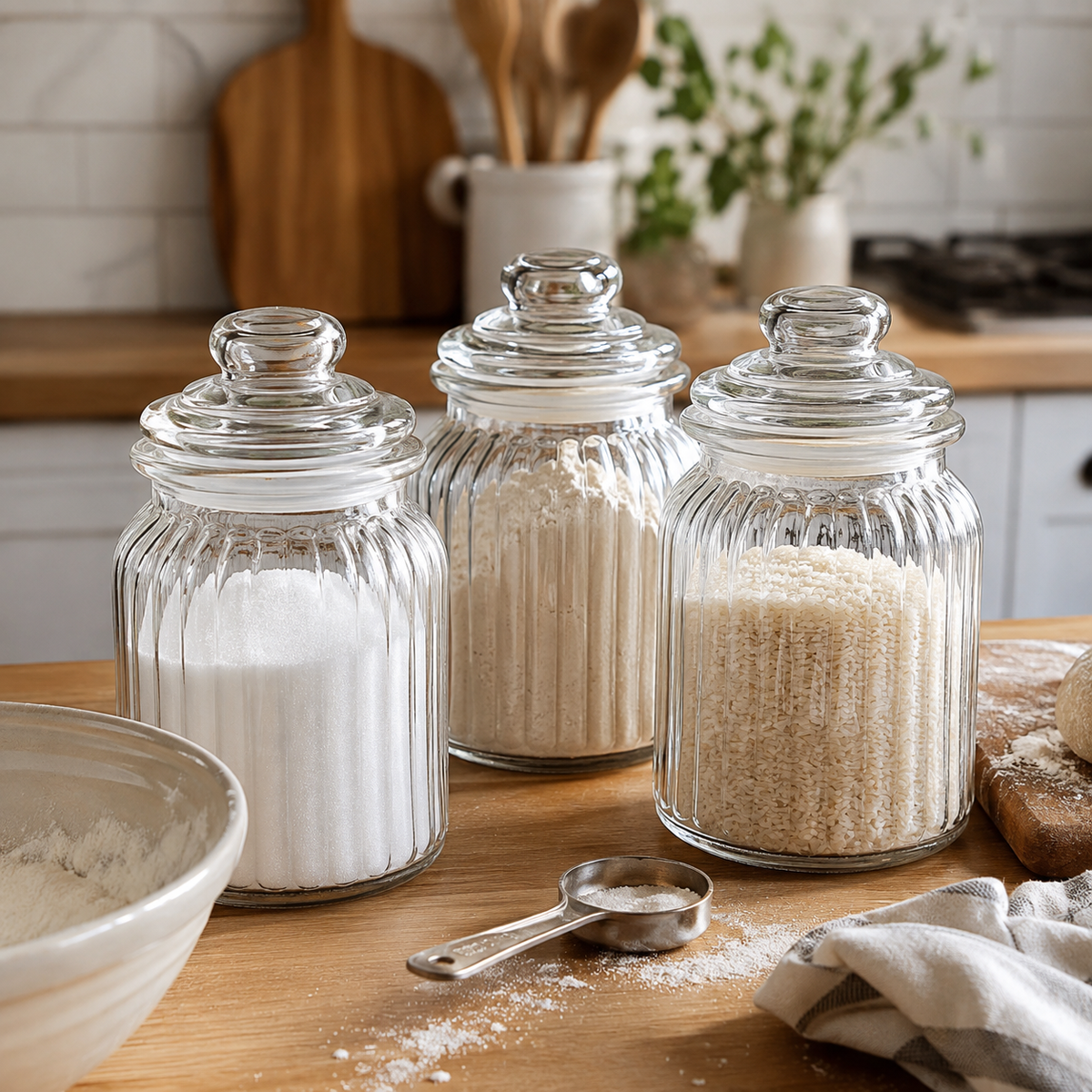 Vintage Airtight Glass Jars 990ml - Set of 3
