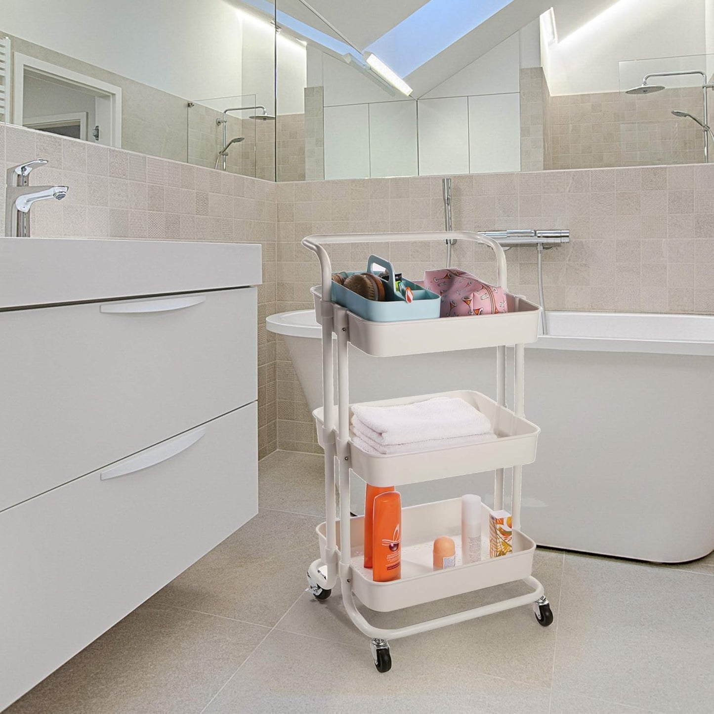 3-Tier Plastic Storage Trolley - White