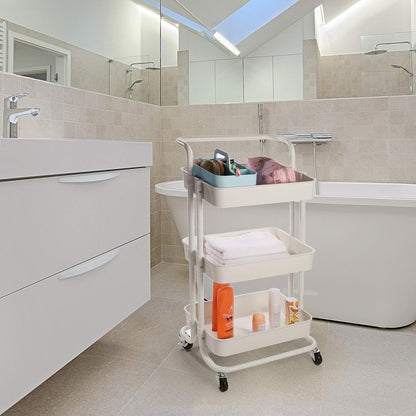 3-Tier Plastic Storage Trolley - White