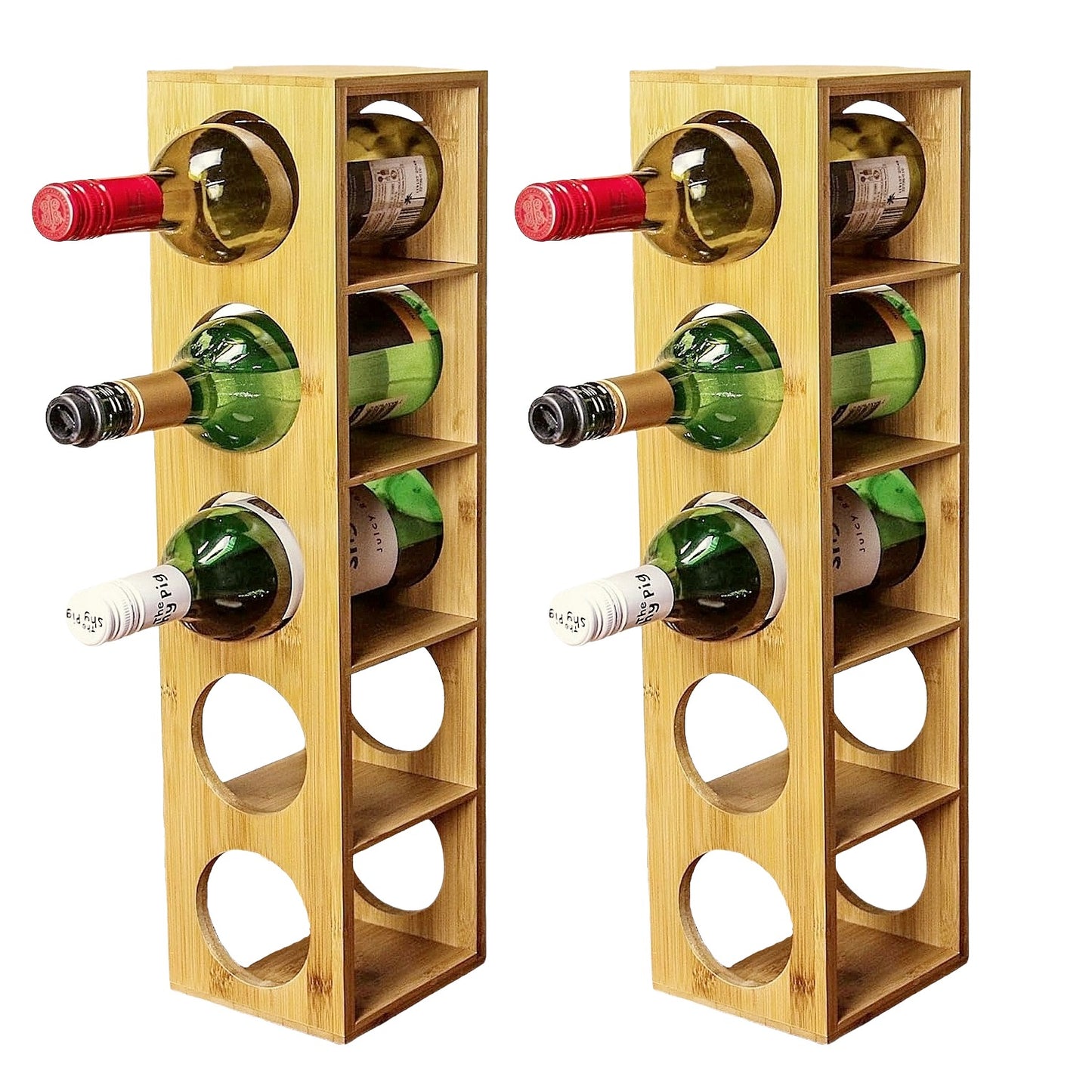 Bamboo 5 Bottle Wine Rack - Twin Pack