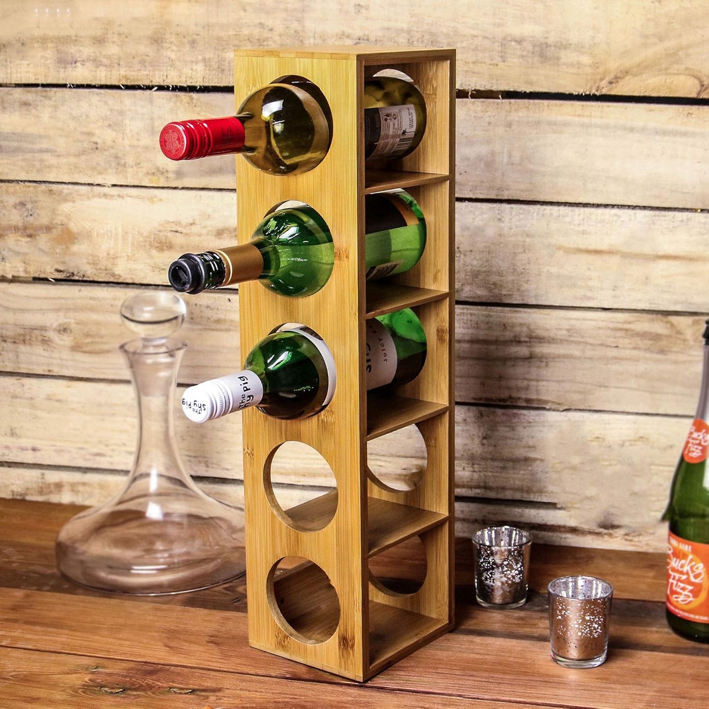 Bamboo 5 Bottle Wine Rack - Twin Pack