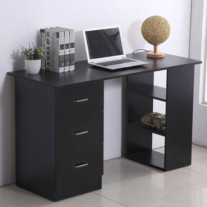 Computer Desk PC Table Workstation with 3 Shelf & Drawers in Black