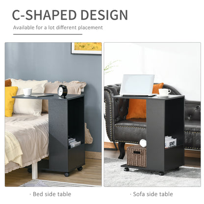 Mobile Sofa Side Table for Laptop Coffee with Storage and Casters in Black