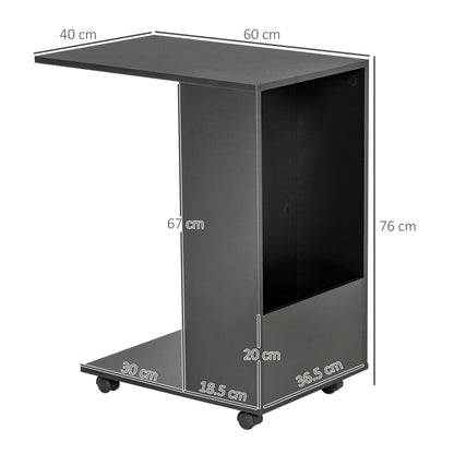 Mobile Sofa Side Table for Laptop Coffee with Storage and Casters in Black