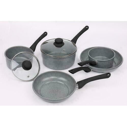 5 Piece Forged Carbon Steel Peckled Marble Ceramic Non-Stick Saucepan & Frying Pan Set