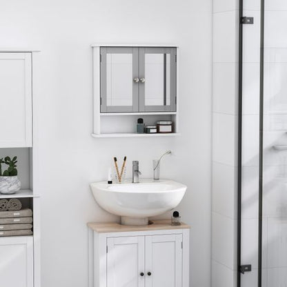 Mirror Cabinet Wall Mounted with Double Mirrored Doors in Grey