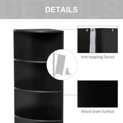 4 Tier Wood Corner Shelf Unit in Black