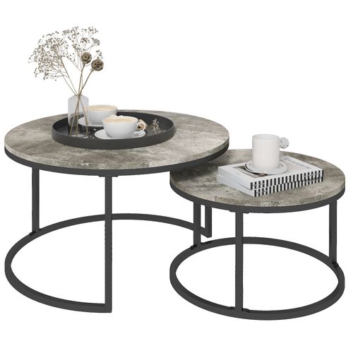 Stacking Coffee Table Set Steel Frame Wood Effect Top - 2 Pcs