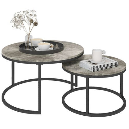 Stacking Coffee Table Set Steel Frame Wood Effect Top - 2 Pcs
