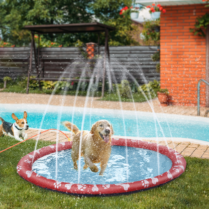 Splash Pad Sprinkler for Pets Dog Bath Pool Non-Slip Outdoor Red - 170cm