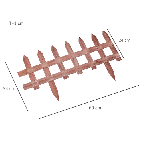 Wooden Plant Border Fence Garden Fixed Picket Brown - Pack of 12