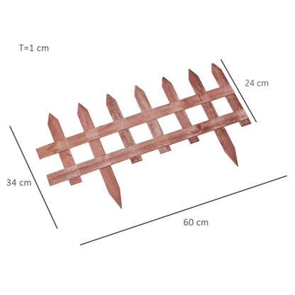 Wooden Plant Border Fence Garden Fixed Picket Brown - Pack of 12