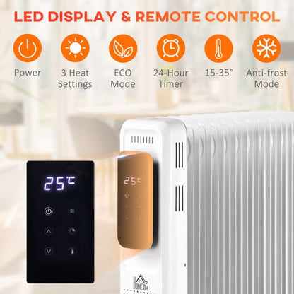 2180W Oil Filled Radiator, 9 Fin, Timer, 3 Set, Safety Cut-Off Remote