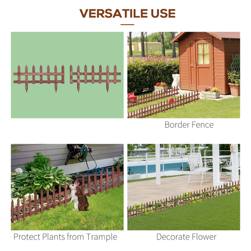 Wooden Plant Border Fence Garden Fixed Picket Brown - Pack of 12