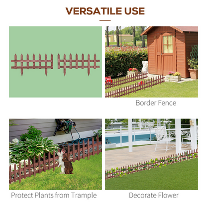 Wooden Plant Border Fence Garden Fixed Picket Brown - Pack of 12