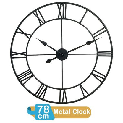 78cm Roman Metal Wall Clock in Black